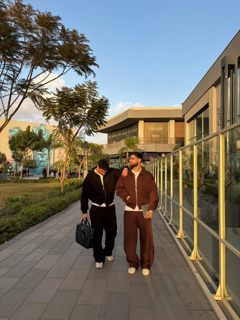 black and brown tracksuit